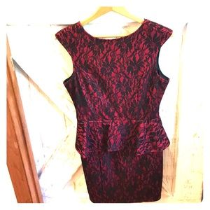 Black and red lace peplum cocktail dress